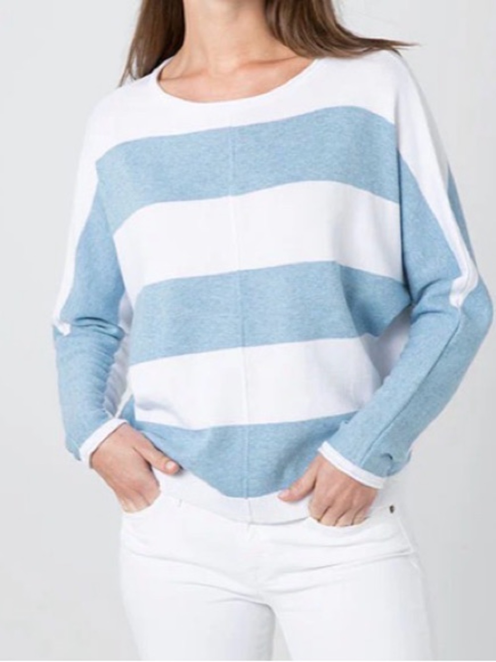 Kinross 100% Cotton Sweater Women’s Cropped Coastal Striped Preppy Size L